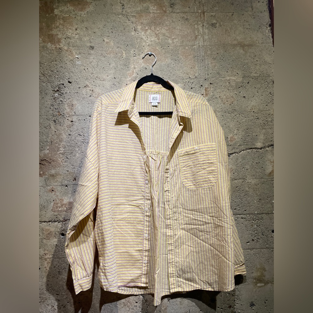 BDG Yellow and Pink Pinstripe Striped Button Down Shirt